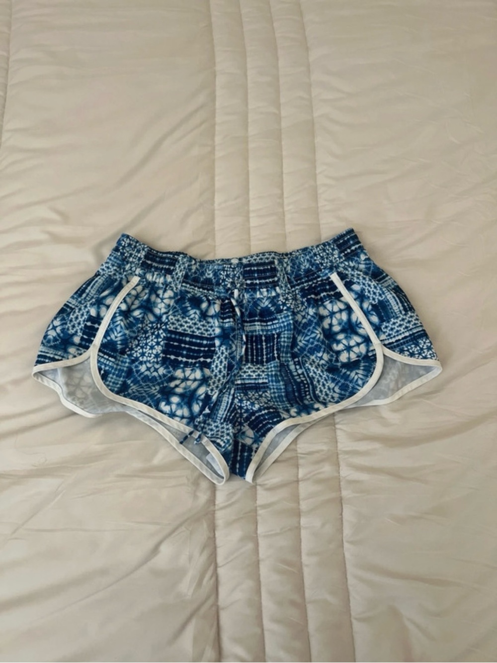 No Boundaries Blue Patterned Tie-Dye Athletic Shorts with White Trim